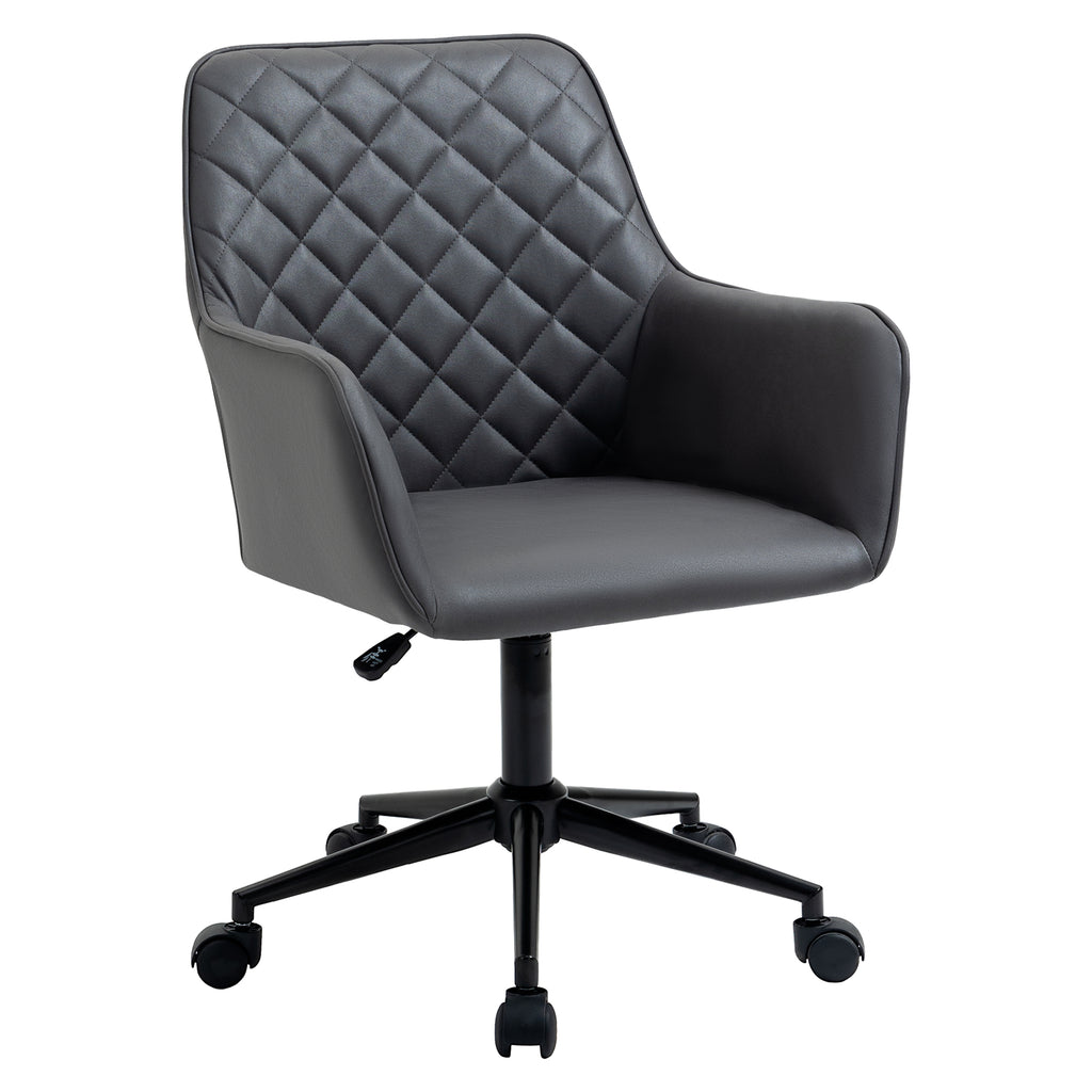 Office Chair with Adjustable Height  Diamond Line Design  Mid-Back Padded Armrests  and 360 Wheels  Dark Grey