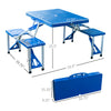 Camping Table with 4 seat Portable Foldable Picnic Table Set with Four Chairs and Umbrella Hole, Aluminum Fold Up Travel Picnic Table, Blue