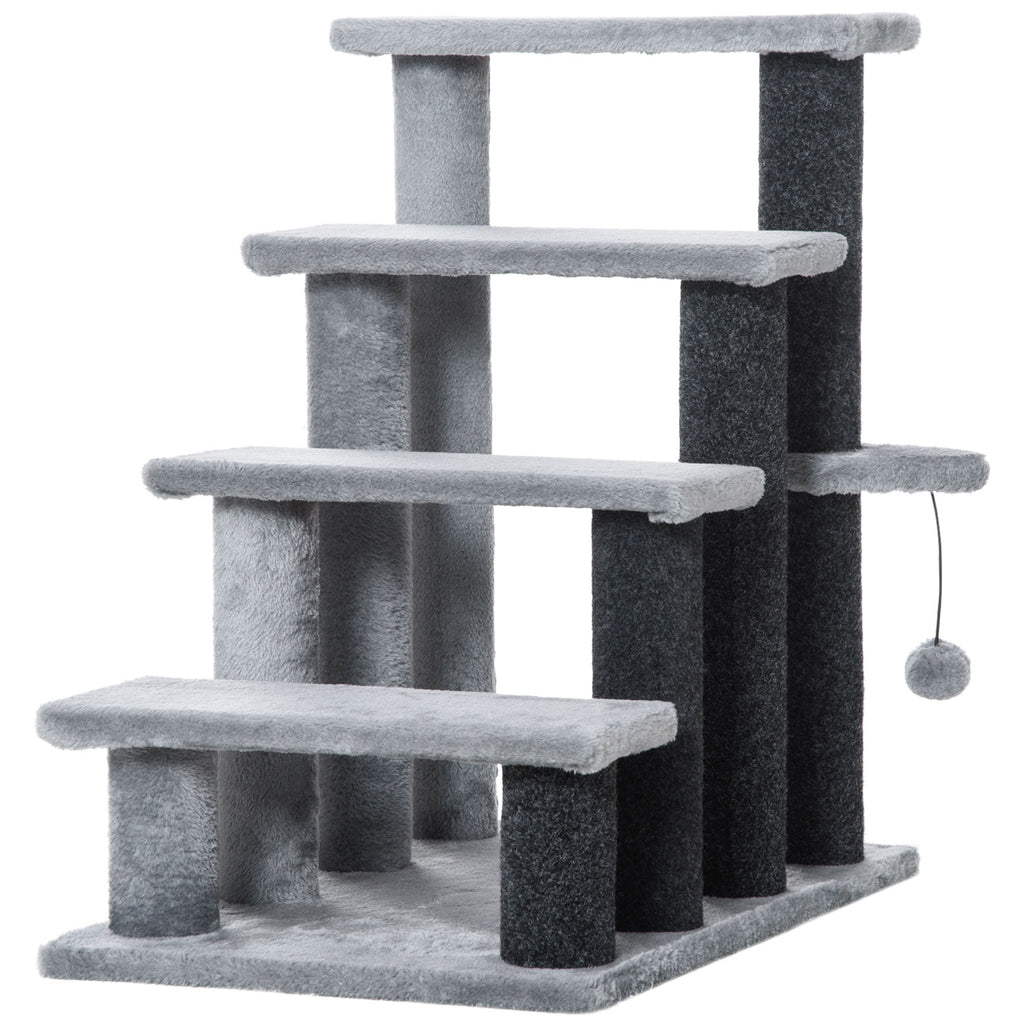 4-Level Cat Stair Ladder, Kitten Tree Climber, with Hanging Play Ball, Steps for Bed, Sofa, Light Grey