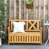 Wooden Outdoor Storage Bench 2-Person Backyard Patio Bench with Louvered Side Panels & Wood Build, Waterproof Frame, Yellow
