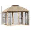 10' x 10' Patio Gazebo Canopy Outdoor Canopy Shelter with Double Tier Roof, Removable Mesh Netting, Display Shelves, Beige
