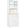 67" Kitchen Buffet with Hutch, Pantry with Framed Doors, 2 Drawers, and Open Microwave Countertop, White