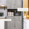 72" Kitchen Buffet with Hutch, Freestanding Pantry Cupboard with Utility Drawer, 2 Door Cabinets and Countertop, Grey Wood Grain