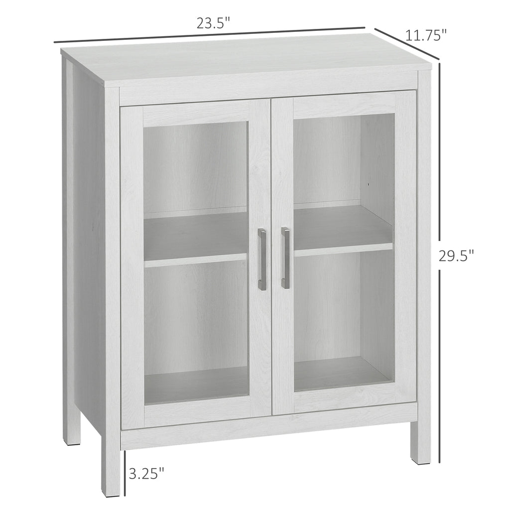 Modern Bathroom Cabinet, Bathroom Storage Organizer with Double Glass Doors and Adjustable Shelf, White