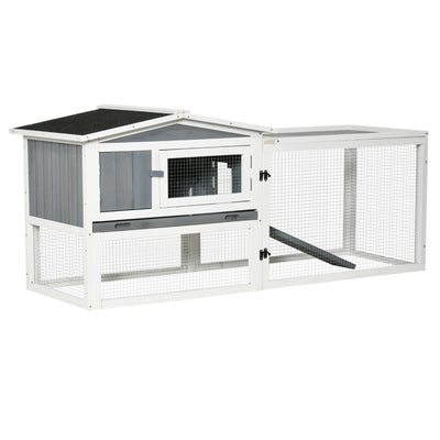 Rabbit Hutch 2-Story Bunny Cage Small Animal House with Slide Out Tray, Detachable Run, for Indoor Outdoor, 61.5