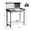 Outdoor Wooden Potting Bench Table with Removable Sink, Garden Work Station with Chalkboard, Drawer, Open Shelf Storage