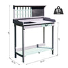 Outdoor Wooden Potting Bench Table with Removable Sink, Garden Work Station with Chalkboard, Drawer, Open Shelf Storage