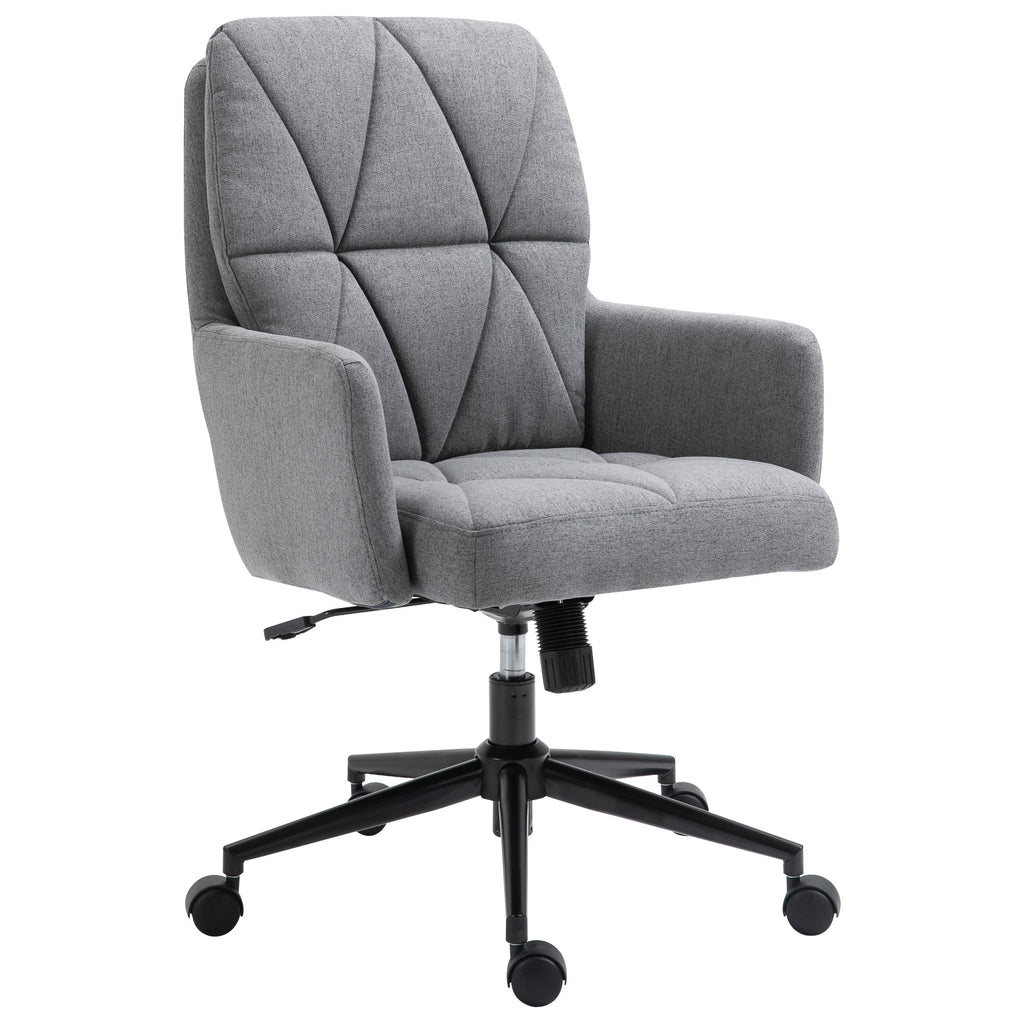 Leisure Office Chair Linen Fabric Swivel Computer Home Study Bedroom with Wheels  Grey