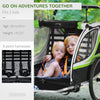 Green 2-in-1 Child Bike Trailer, Baby Stroller with Brake, Storage Bag, Safety Flag, Reflectors & 5 Point Harness