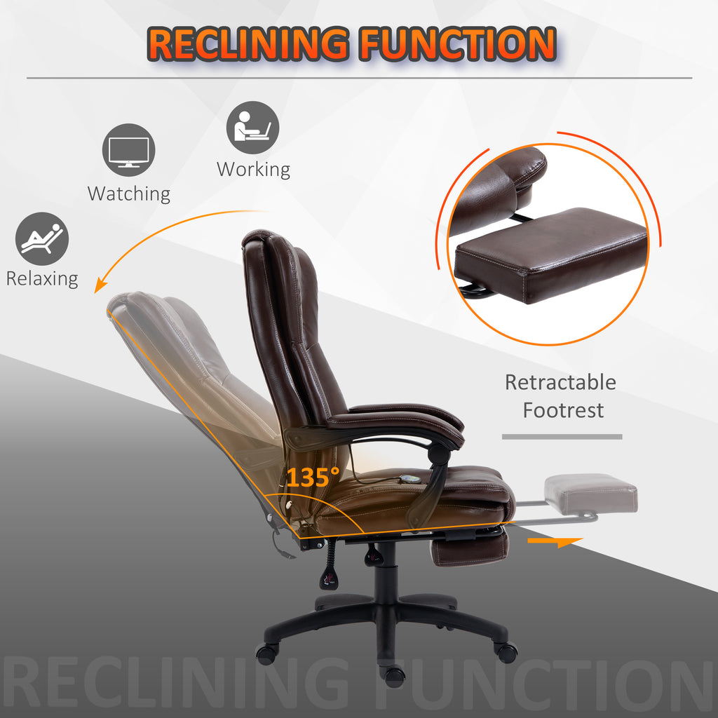 Leather Office Chair, High Back Executive Office Chair with 6 Point Vibration, 5 Modes and Retractable Footrest, Massage Office Chair, Brown