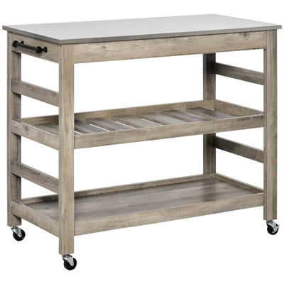 Kitchen Cart Rolling Kitchen Island Cart Modern Kitchen Utility Cart with Stainless Steel Tabletop, and Storage Wine Rack