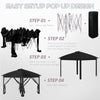 11' x 11' Pop Up Canopy, Foldable Canopy Tent with Solar LED Light System, Remote Control, Zippered Mesh Sidewalls, Adjustable Height and Carrying Bag for Backyard Garden Patio, Black