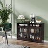Modern Kitchen Storage Sideboard, Buffet Cabinet, Sliding Glass Doors Cupboard with Adjustable Shelf, Dark Brown
