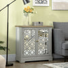 Farmhouse Storage Cabinet, Sideboard Buffet Cabinet with Double Glass Doors and Wood Countertop for Kitchen, Dining Room, Living Room, Grey