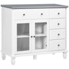 Modern Sideboard Buffet Cabinet with 5 Storage Drawers and Double Glass Door Cupboard for Living Room White