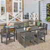 6 Pieces Patio Dining Set for 6, Natural Wood Outdoor Table and Chairs, Loveseats with Slatted Design, Dark Gray