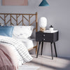 Modern Side End Table with 2 Drawers, Nightstand with Solid Wood Legs, Living Room, Bedroom Furniture, Black