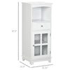 Bathroom Floor Cabinet with Drawer, Glass Door Side Cabinet, Multifunctional Corner Unit with Adjustable Shelf for Living Room, White