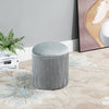 15" Small Padded Ottoman Foot Stool with Wrinkle Fabric Design, Thick Sponge Padding and Solid Base, Grey