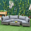 5PC Outdoor Patio Furniture Set Garden Sectional Rattan Wicker Sofa Set Cushioned Half-Moon Seat Deck w/ Pillow Grey