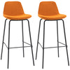 29.5" Seat Height Bar Stools Set of 2, Upholstered Bar Chairs, Armless Barstools with Back, Steel Legs, Orange