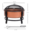 Copper-Colored Round Basin Wood Fire Pit Bowl with Organte Black Base  a Wood Poker  & Mesh Screen for Embers