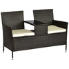 Patio Wicker Conversation Furniture Set, Outdoor Rattan 2-Seater Chair, Modern Loveseat w/ Cushions & Coffee Table for Lawn, Brown
