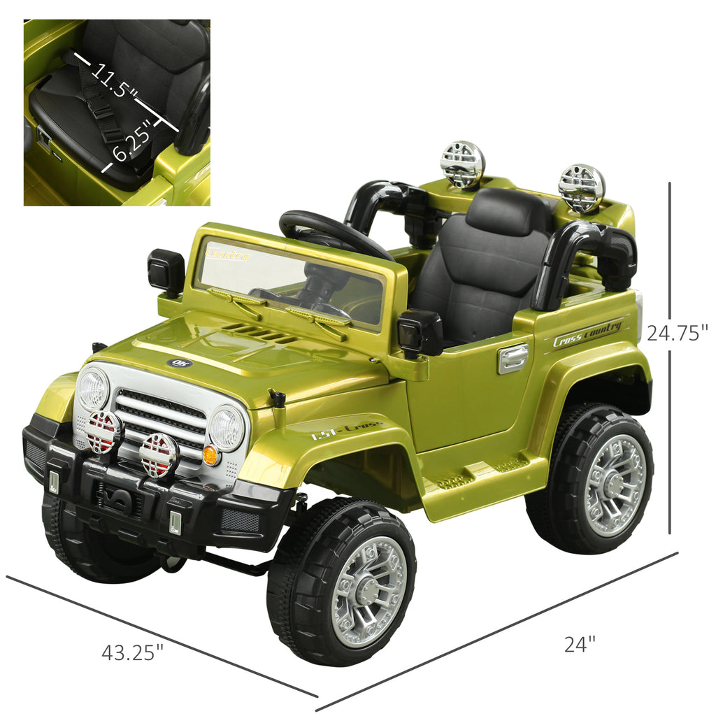 12V Kids Battery Powered Off Road Truck with Remote Control Speeds Lights MP3 LCD Power Indicator Adjustable Speed- Green