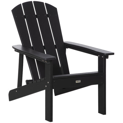 Outdoor HDPE Adirondack Deck Chair,Plastic Lounger with High Back and Wide Seat, Black