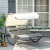 Double Outdoor Rocking Bed, Patio Chaise Sun Lounger Bed for Two Person with Canopy, Detachable Headrestfor Sun Room, Garden, Poolside, Light Gray