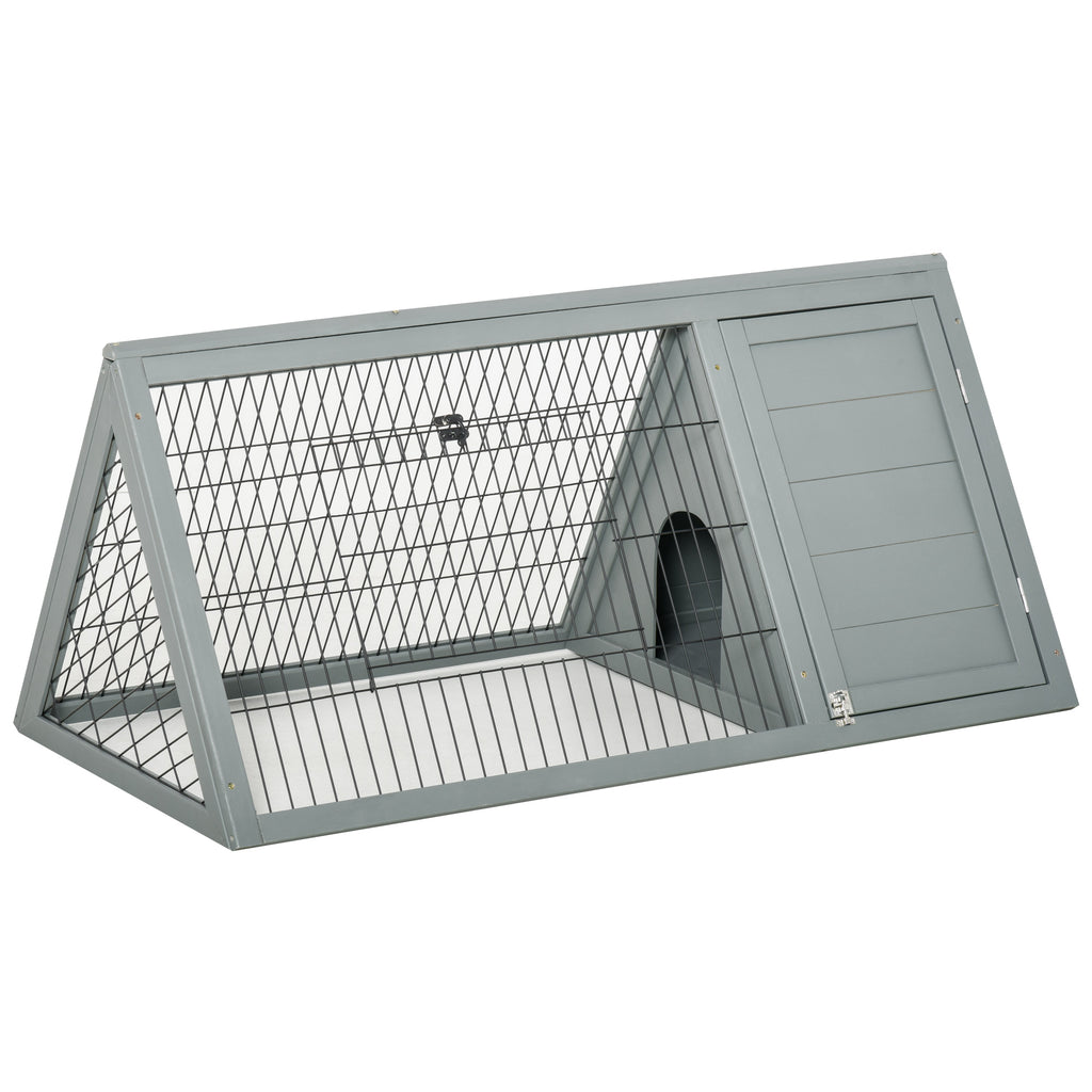 46" x 24" Wooden A-Frame Outdoor Rabbit Cage Small Animal Hutch with Outside Run & Ventilating Wire, Grey