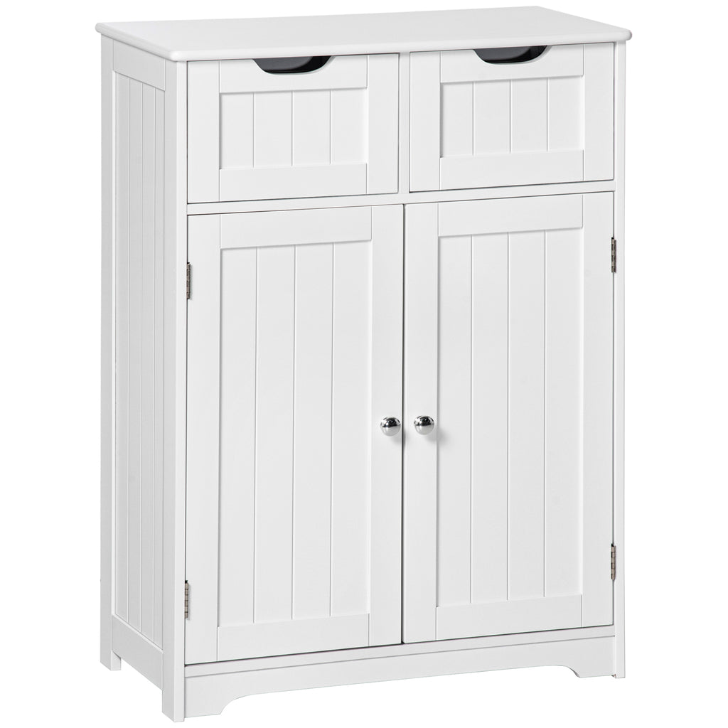 Freestanding Bathroom Storage Cabinet, Floor Cupboard with 2 Drawers, Adjustable Shelf, for Bathroom, Living Room, Bedroom or Entryway, White