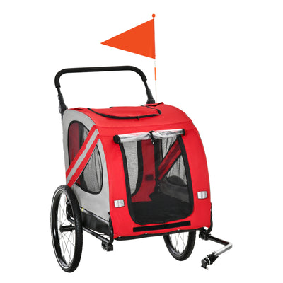 Dog Bike Trailer 2-in-1 Pet Stroller Cart Bicycle Wagon Cargo Carrier Attachment for Travel with Universal Wheel Reflectors Flag Red