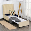 2-in-1 Ottoman Bed, Convertible Sofa Bed with Little Pocket, Ottoman Sleeper with Padded Cushion and Linen Surface, Single Bed, Beige