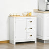 Modern Floor Cabinet, Storage Sideboard, Kitchen Buffet Table with Rubberwood Top, 3 Drawers and Cabinet with Adjustable Shelf, White