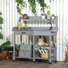 Potting Bench Table, Includes Removable Outdoor Sink Station with Hose Hook Up, Wooden Work Station with Faucet, Drawer, Shelves, Hooks, Gray