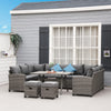 6 Pieces Patio Wicker Conversation Furniture Sets, Outdoor PE Rattan Sectional Sofa Set, with Coffee Table & Cushions for Lawn, Mixed Grey
