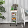 Compact Kitchen Cart, Rolling Kitchen Island with Storage, Solid Wood Frame Utility Cart with 4 Wire Fruit Baskets and Drawer, White
