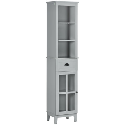 Bathroom Cabinet Linen Tower, with Glass Door and Shelves, 15