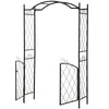 85'' Metal Garden Arbor with Gate, Outdoor Steel Arch with Scrollwork for Climbing Vines, Ground Mountable Columns