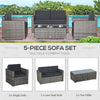 4-Piece Rattan Wicker Furniture Set, Outdoor Cushioned Conversation Furniture with 2 Chairs, Loveseat, and Glass Coffee Table, Grey