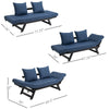 Single Person 3 Position Convertible Chaise Lounger Sofa Bed with 2 Large Pillows and Black Frame, Dark Blue