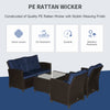 4-Piece Patio Furniture Set, Rattan Wicker Chair w/ Table, Outdoor Conversation Set with Cushion for Backyard, Porch, or Garden, Blue