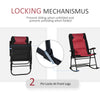 3 Piece Outdoor Patio Furniture Set with Glass Coffee Table & 2 Folding Padded Rocking Chairs, Bistro Style for Porch, Camping, Balcony, Red