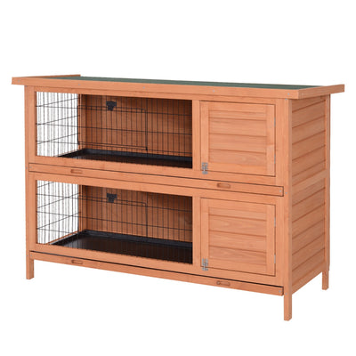 Outdoor Bunny Cage 2 Story Stacked Wooden Bunny Rabbit Hutch Guinea with Removable Dividers and Pull-Out Trays