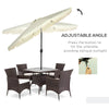 9ft Patio Umbrella with Push Button Tilt and Crank, Outdoor Market Table Umbrella with Fringed Tassles and 8 Ribs, for Garden, Deck, Pool, Cream White