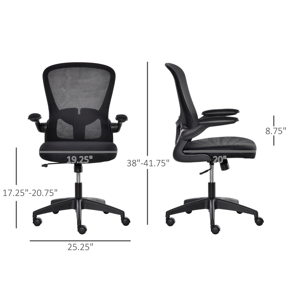 Mid-Back Mesh Home Office Chair, Ergonomic Computer Task Chair with Lumbar Back Support, Adjustable Height, and Flip-Up Arms, Black