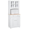 67" Kitchen Buffet with Hutch, Pantry with Framed Glass Doors, Louvered Cabinets, 2 Drawers, and Open Microwave Countertop, White