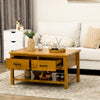 Wood Coffee Table, Cocktail Table with Drawers and Open Shelf, 37"x22.75"x20", Natural