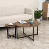 Round Coffee Table, Nesting Set of 2 with Metal Frame, Industrial Side End Table for Living Room Bedroom, Rustic Brown